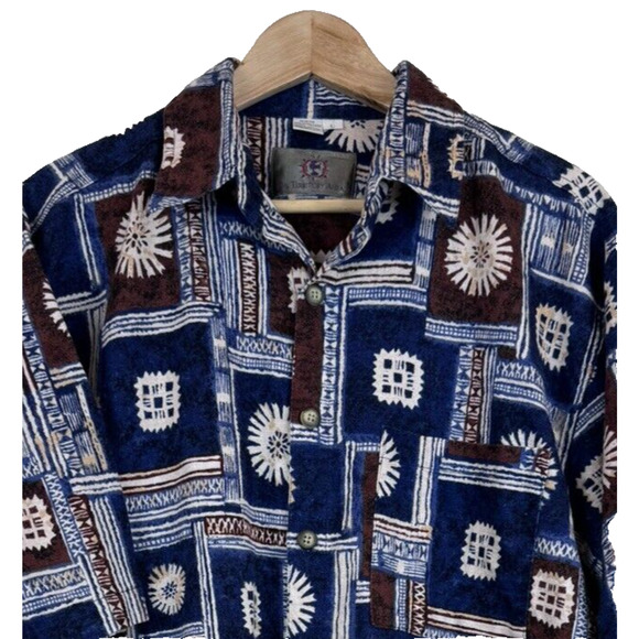The Territory Ahead Aztec Tribal Button Up Short Sleeve Shirt 100% Cotton Size L - Picture 2 of 4